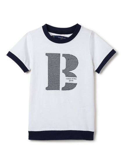 Boys White 100% Cotton Printed T-shirt