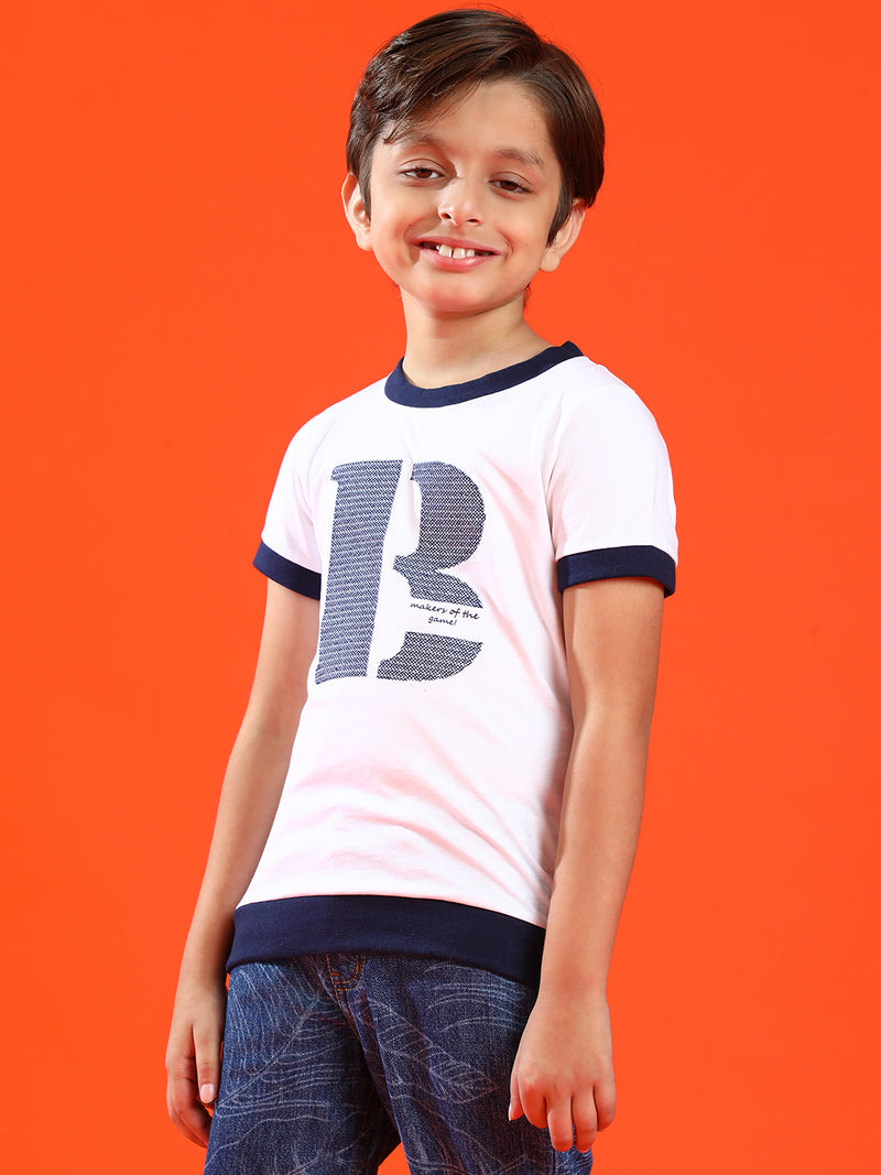 Boys White 100% Cotton Printed T-shirt