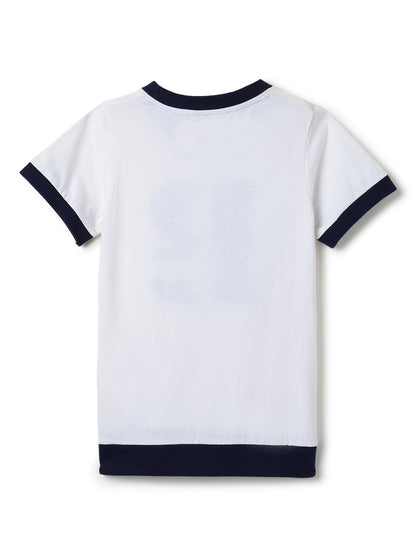 Boys White 100% Cotton Printed T-shirt