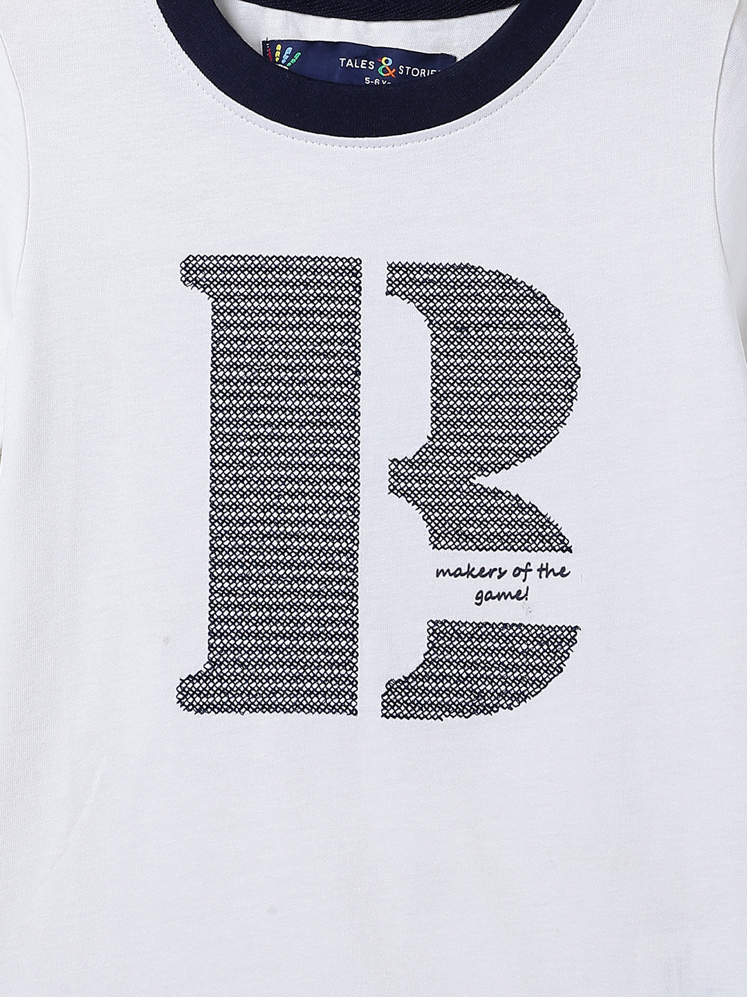 Boys White 100% Cotton Printed T-shirt