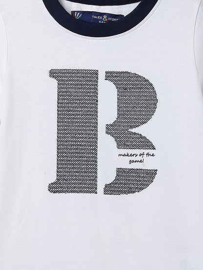 Boys White 100% Cotton Printed T-shirt