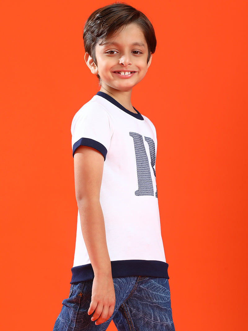 Boys White 100% Cotton Printed T-shirt