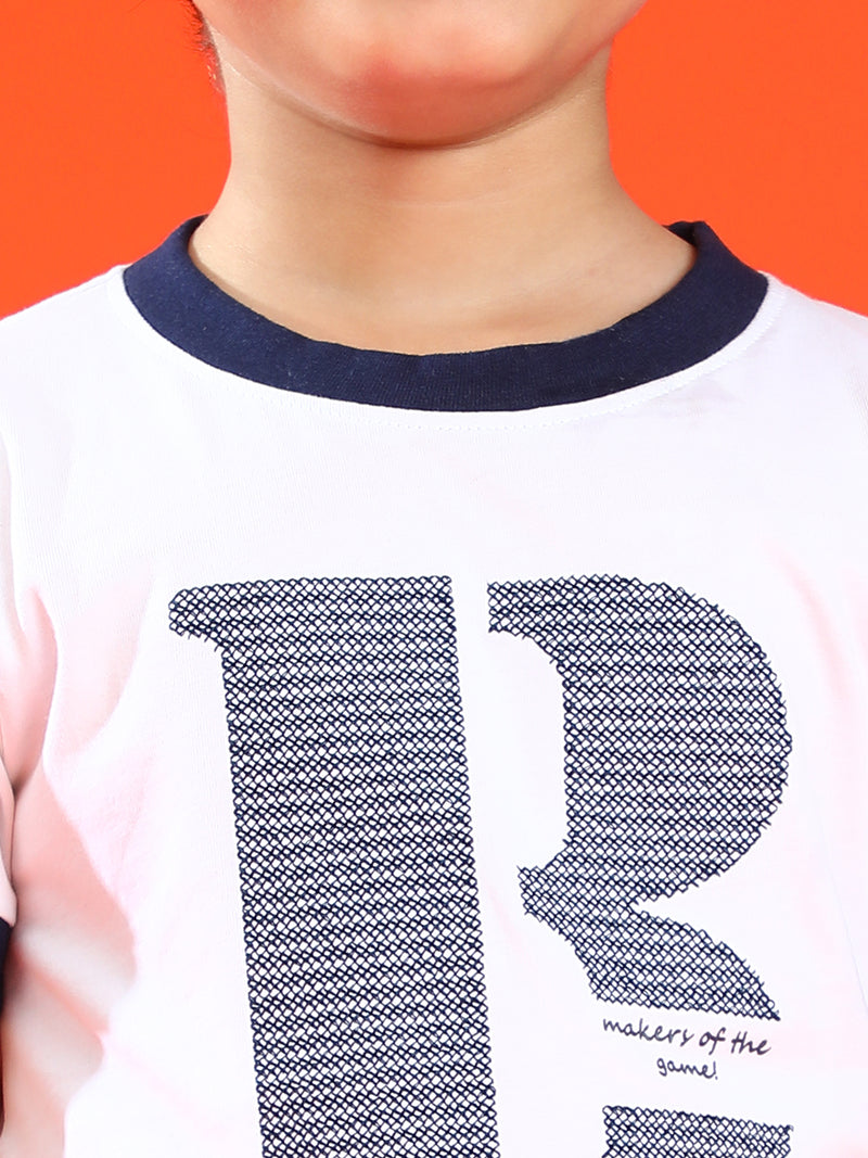 Boys White 100% Cotton Printed T-shirt