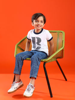 Boys White 100% Cotton Printed T-shirt