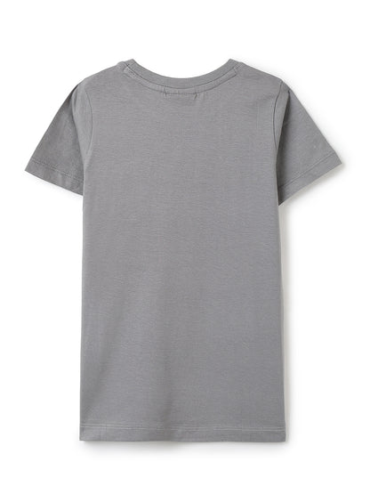 Boys Light Grey Printed Cotton T-shirt
