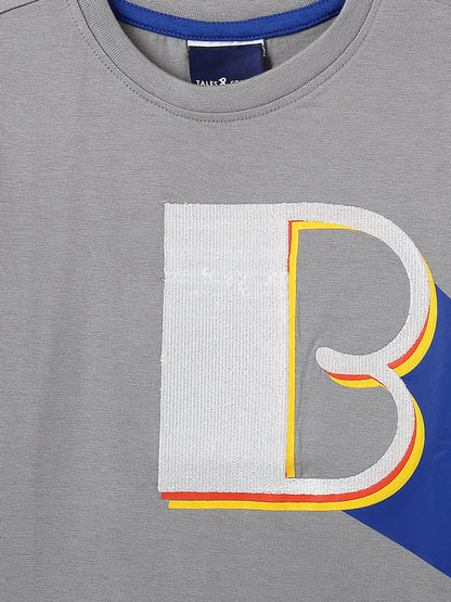 Boys Light Grey Printed Cotton T-shirt