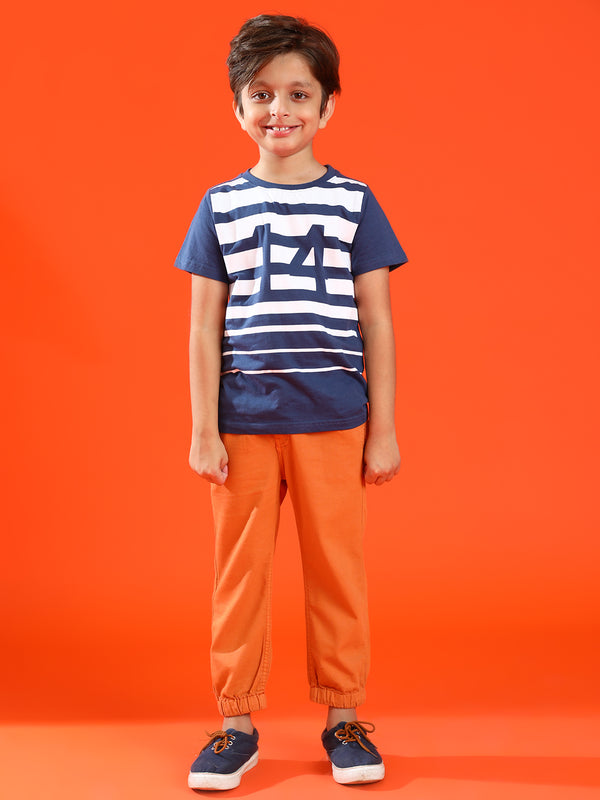 Boys Navy Blue 100% Cotton Printed T-shirt