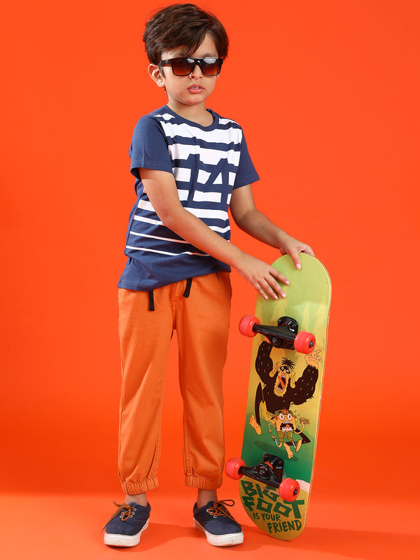 Boys Navy Blue 100% Cotton Printed T-shirt