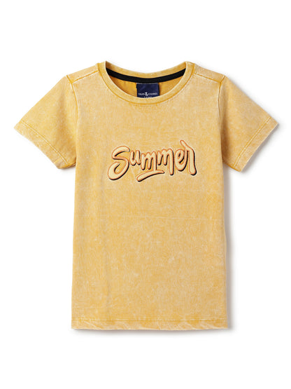 Boys Mustard Yellow 100% Cotton Printed T-shirt