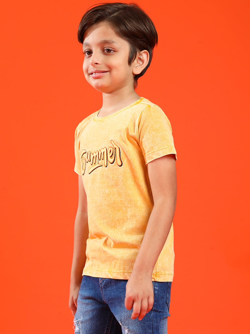 Boys Mustard Yellow 100% Cotton Printed T-shirt