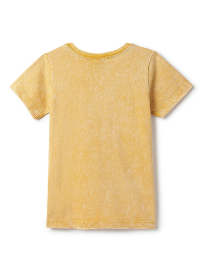 Boys Mustard Yellow 100% Cotton Printed T-shirt