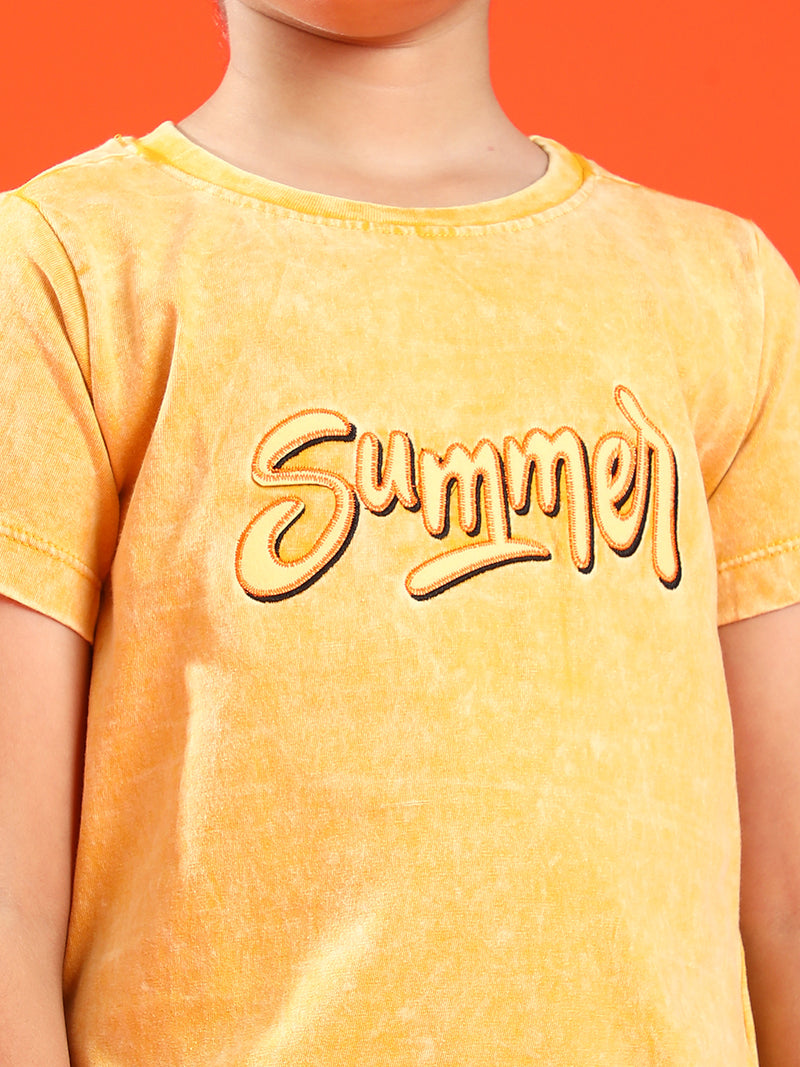 Boys Mustard Yellow 100% Cotton Printed T-shirt