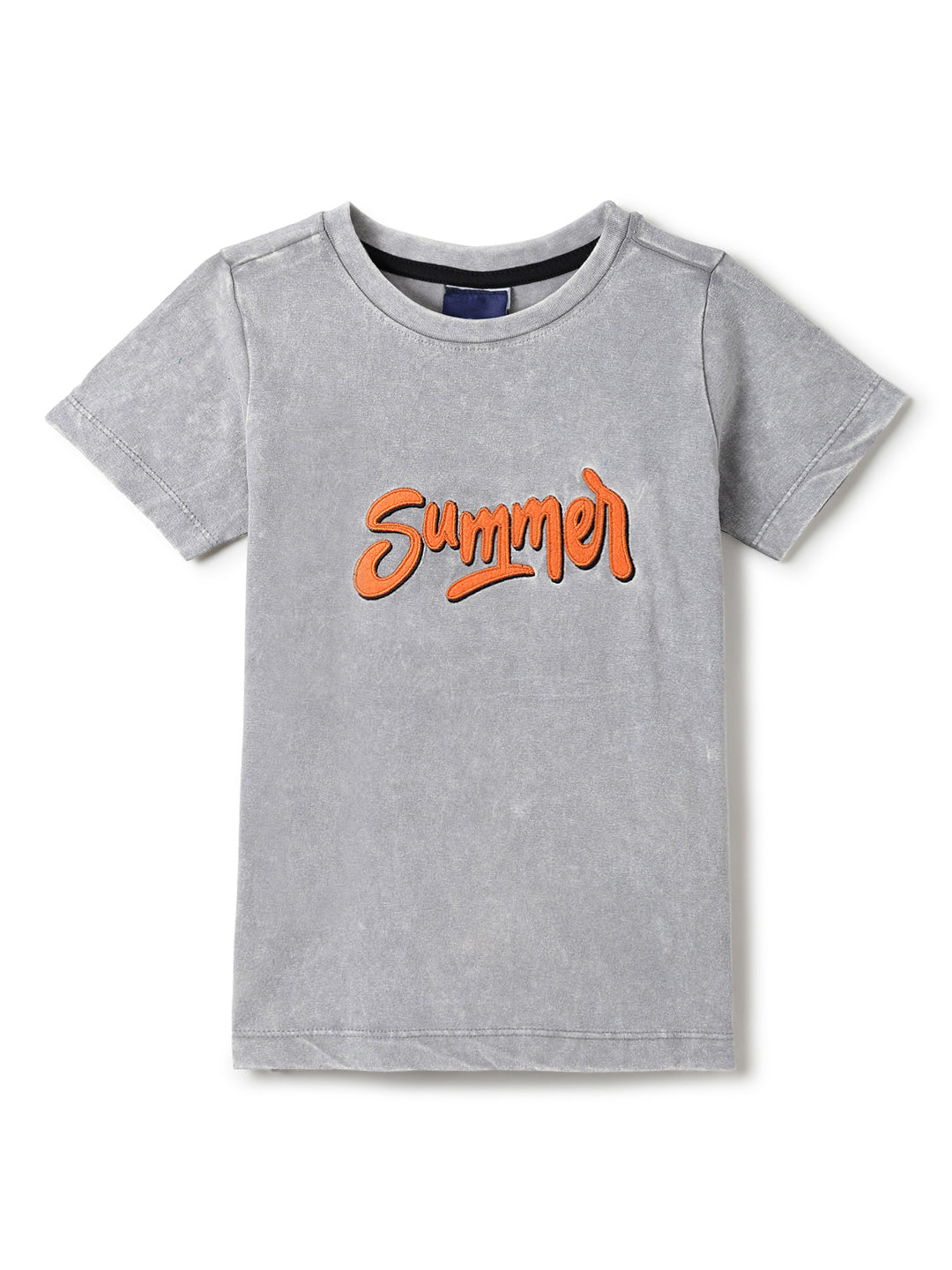 Boys Light Grey Embroidery Cotton T-shirt