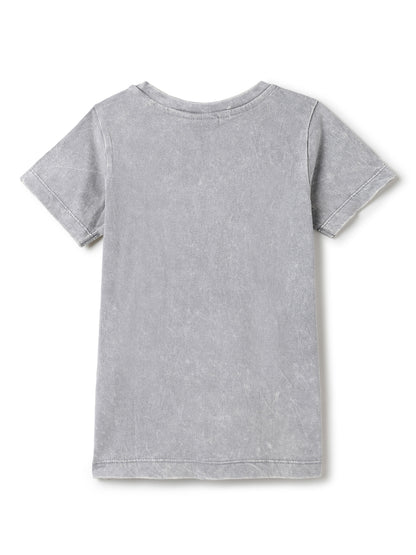 Boys Light Grey Embroidery Cotton T-shirt