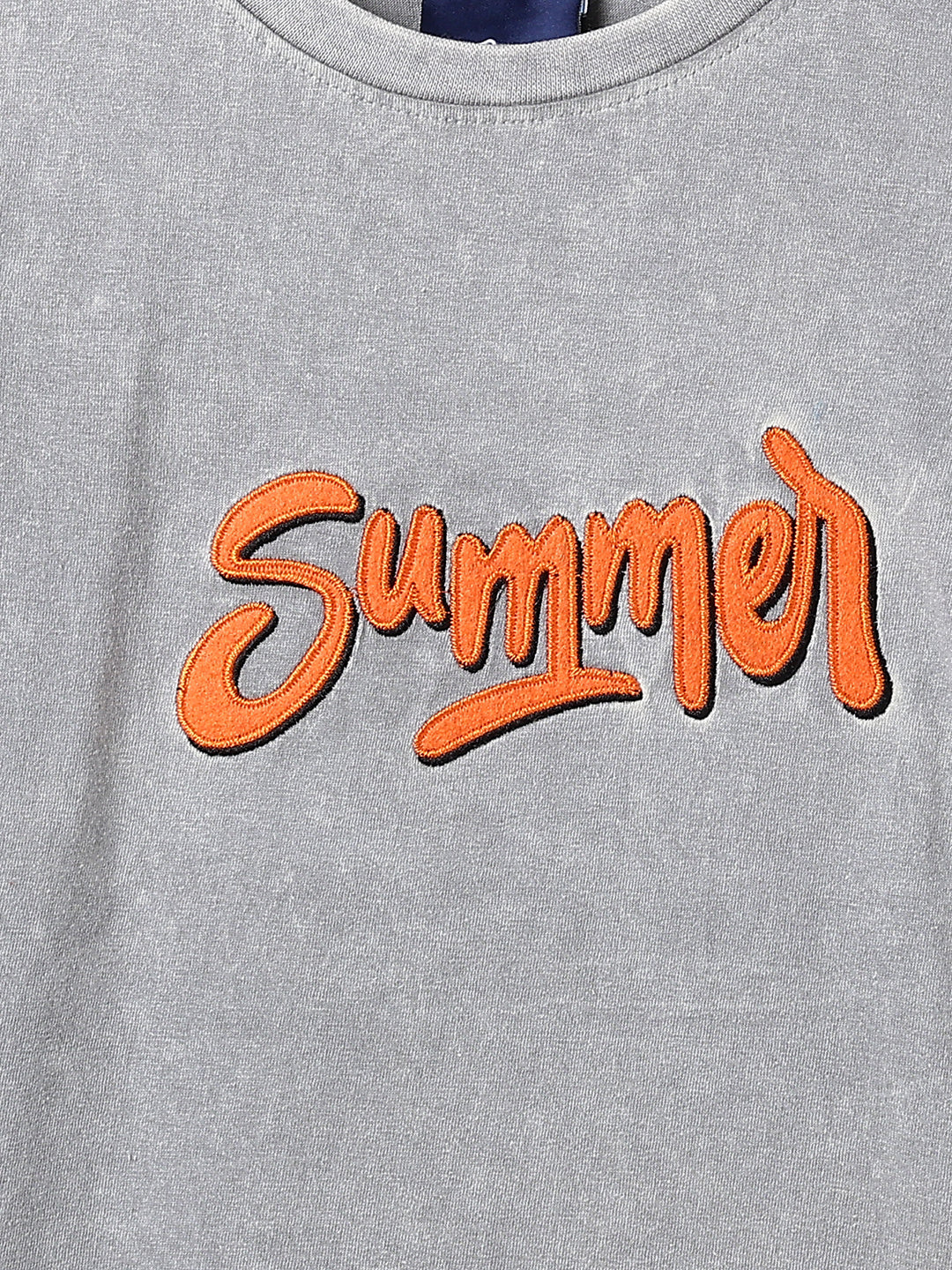 Boys Light Grey Embroidery Cotton T-shirt