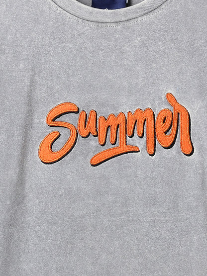 Boys Light Grey Embroidery Cotton T-shirt