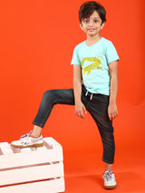 Boys Aqua 100% Cotton Printed T-shirt