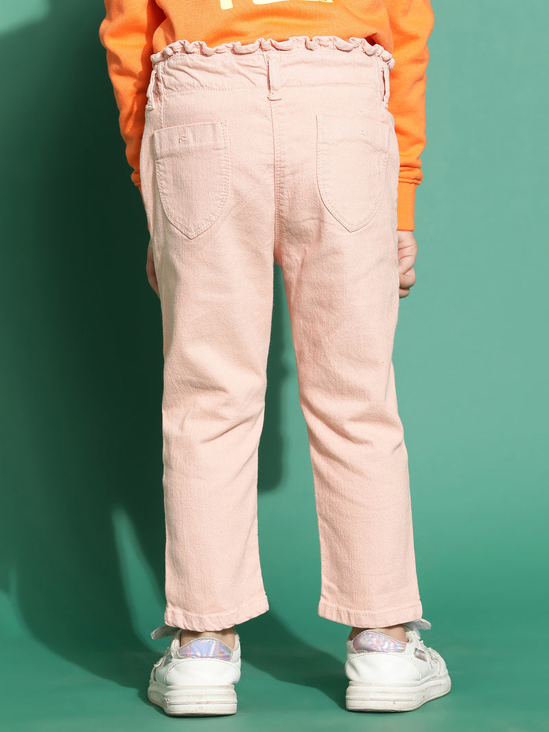 Girls Denim Peach Slim Fit Capri