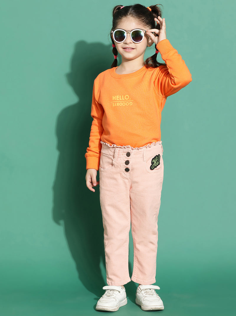 Girls Denim Peach Slim Fit Capri