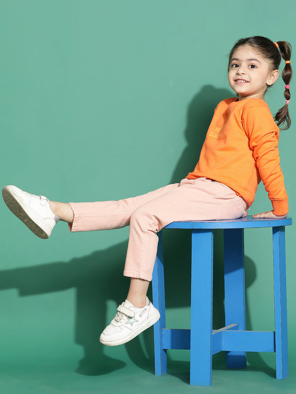 Girls Denim Peach Slim Fit Capri