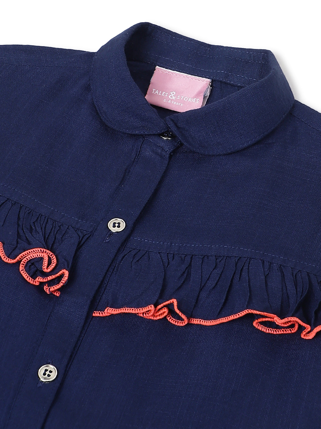 Girls Navy Blue Cotton Spread Collar Top