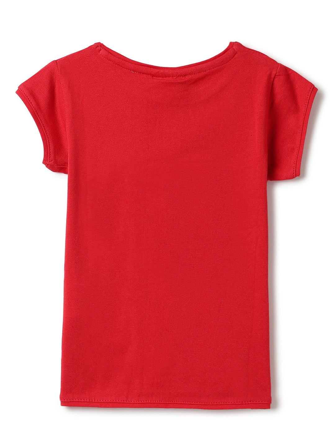 Girls Red Lycra Printed Regular Fit T-shirt