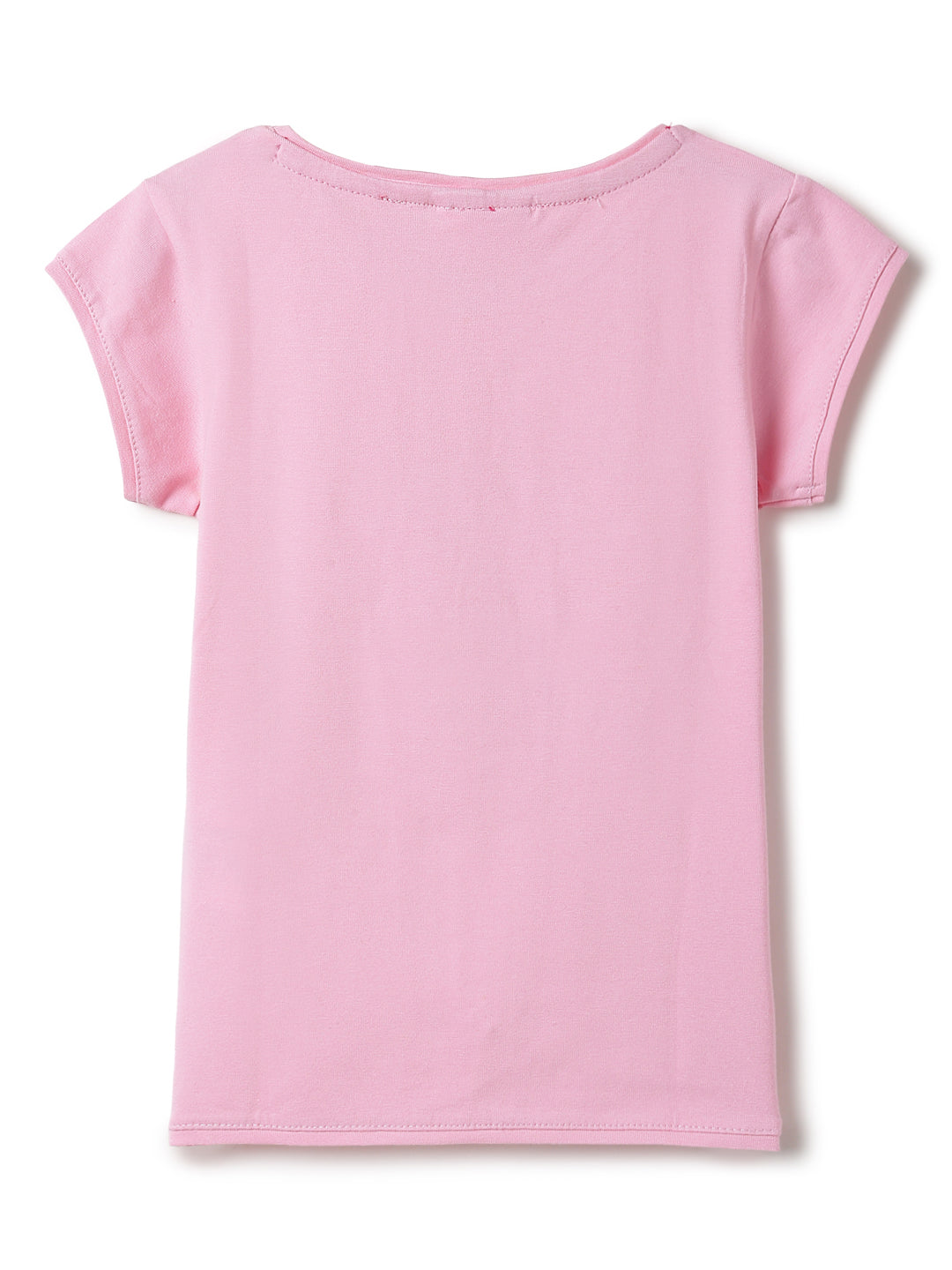 Girls Light Pink Lycra Printed Regular Fit T-shirt