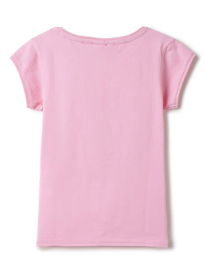 Girls Light Pink Lycra Printed Regular Fit T-shirt
