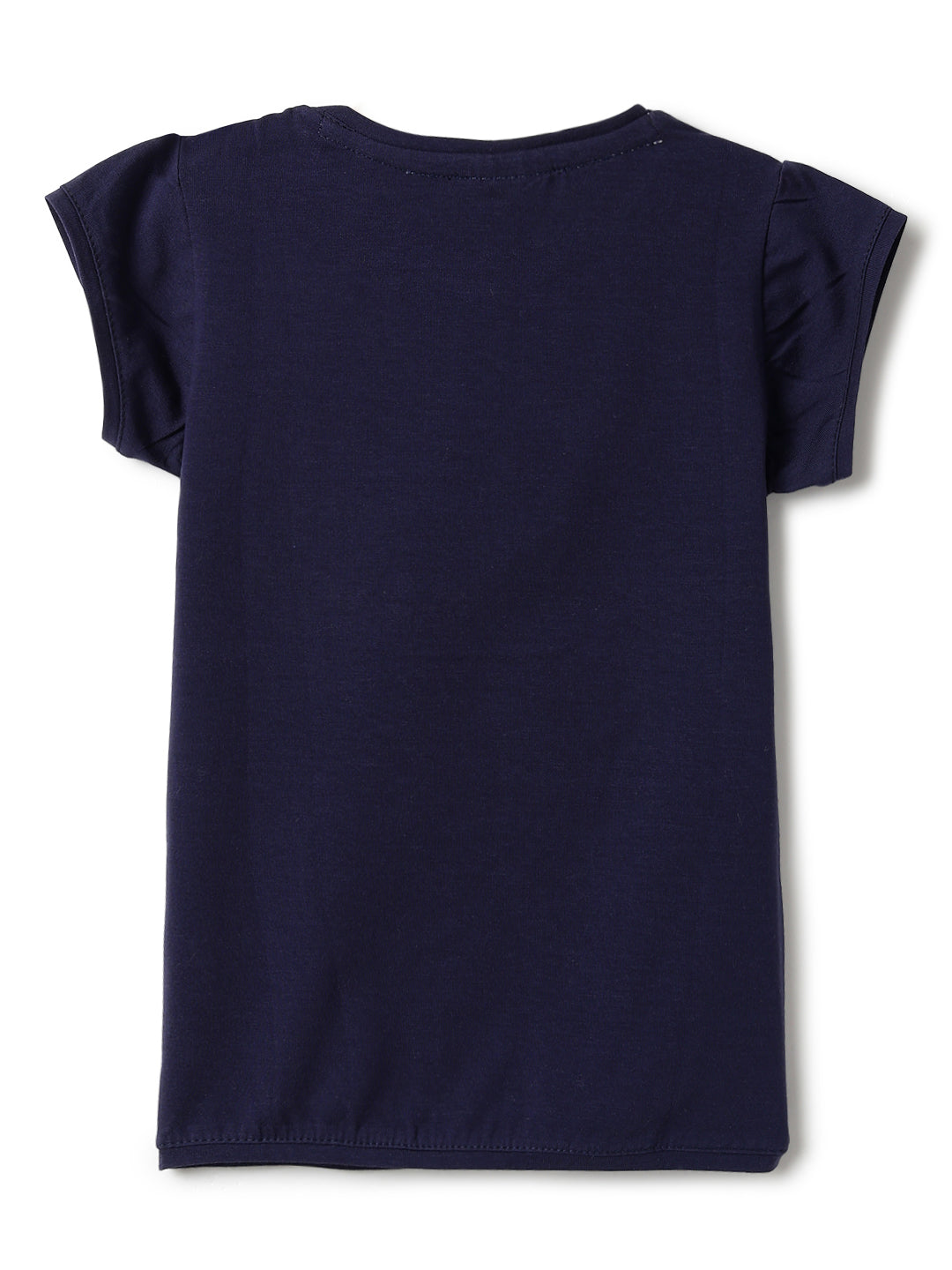 Girls Navy Blue Lycra Printed Regular Fit T-shirt