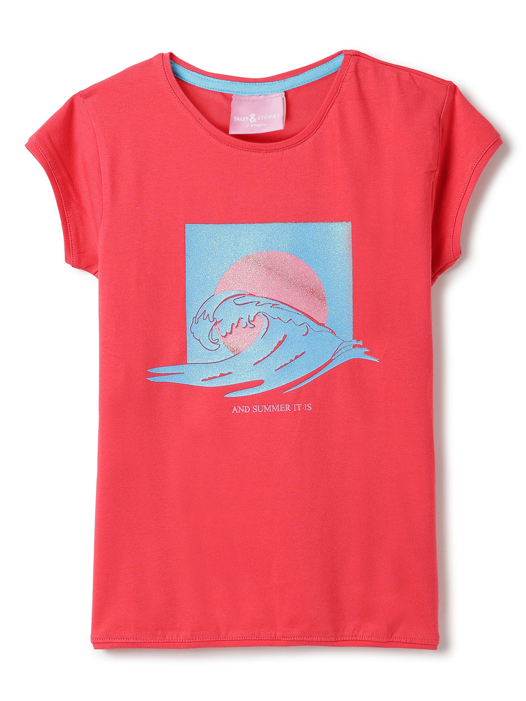 Girls Printed Dark Pink Cotton Regular Fit T-Shirts