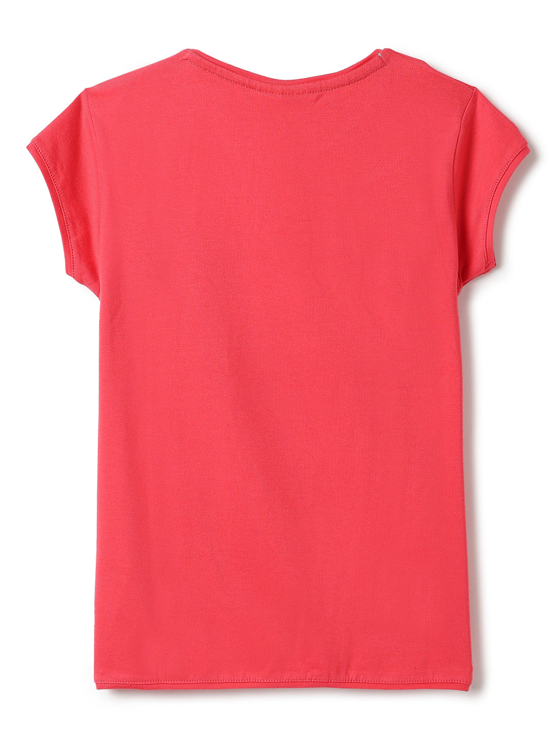 Girls Printed Dark Pink Cotton Regular Fit T-Shirts
