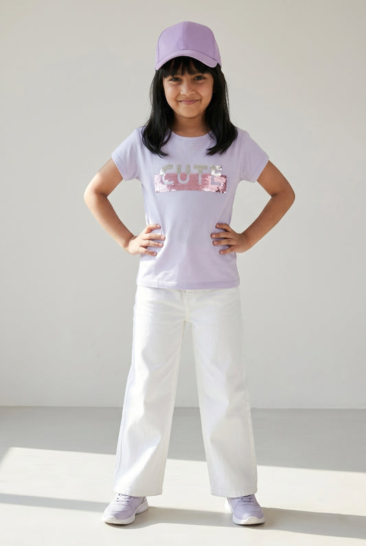 Girls Printed Dark Pink Cotton Regular Fit T-Shirts