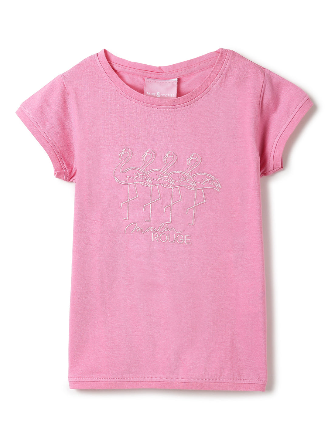 Girls Printed Hot Pink Cotton Regular Fit T-Shirts