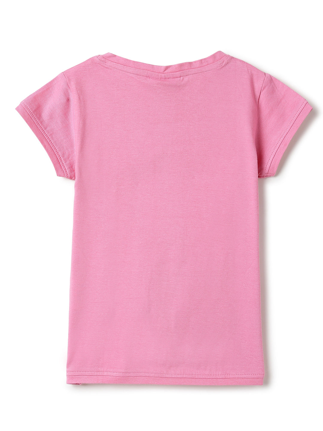 Girls Printed Hot Pink Cotton Regular Fit T-Shirts