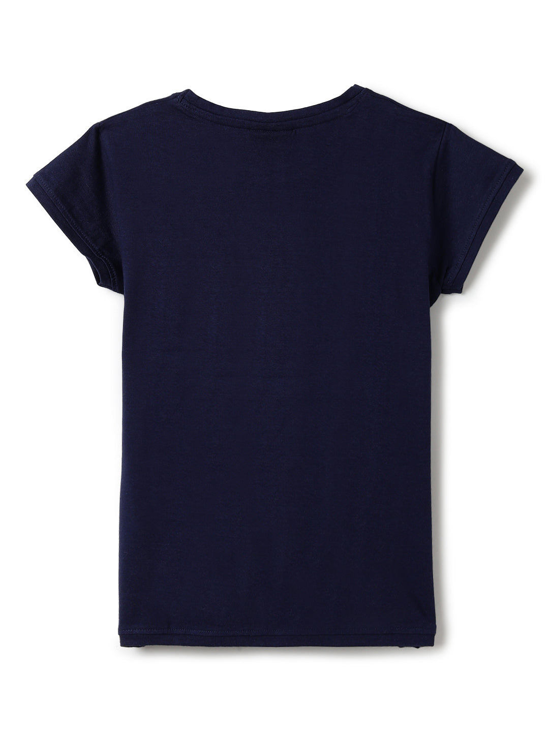 Girls Printed Navy Blue Cotton Regular Fit T-Shirts