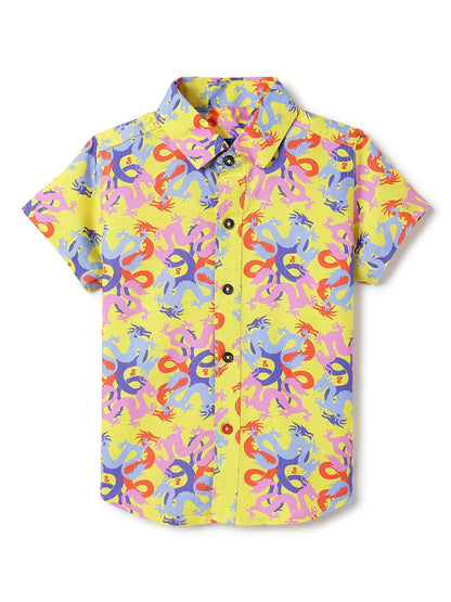 Boys Printed Yellow Rayon Regular Fit Half Sleeve Shirt