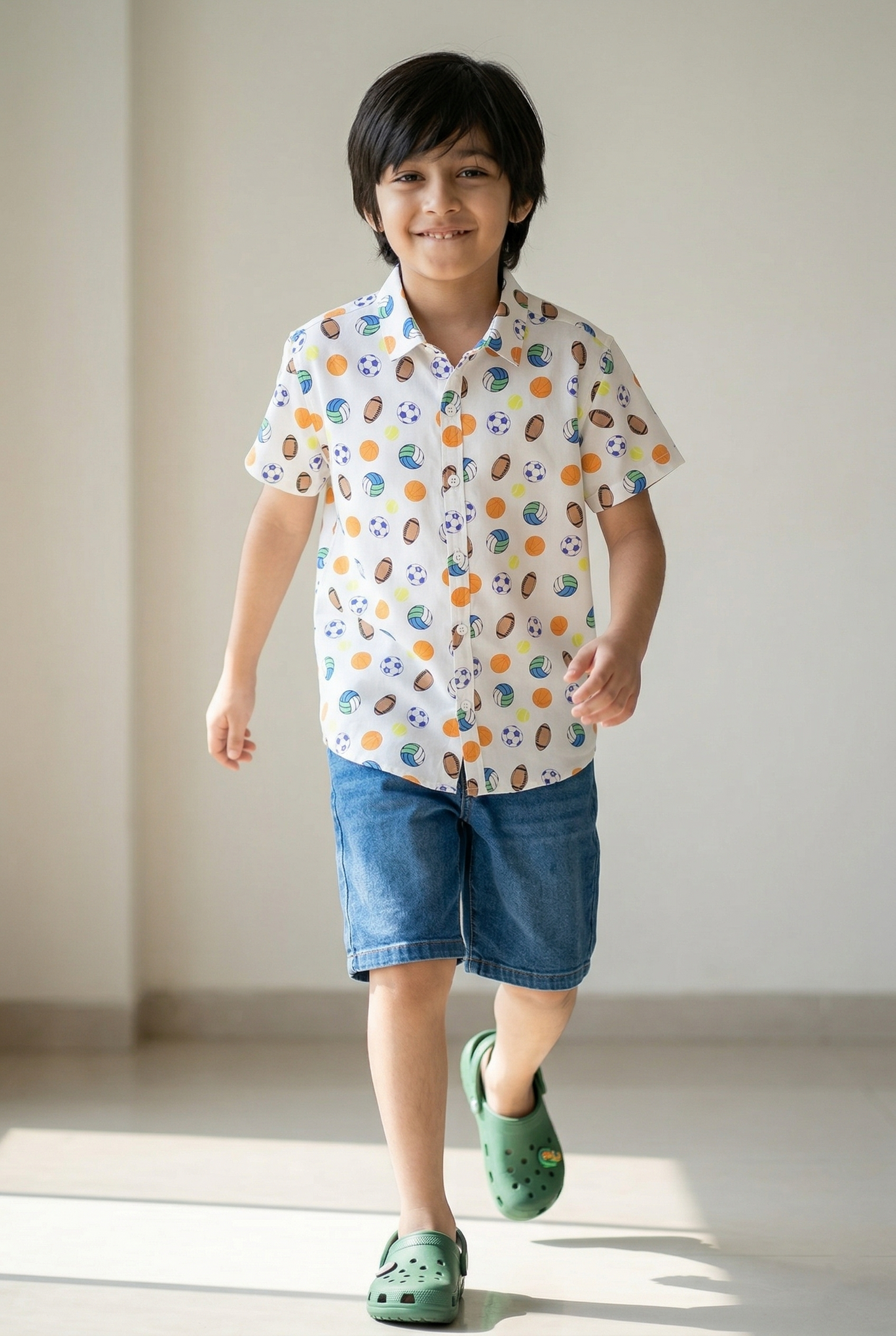 Boys Printed Off-White Rayon Regular Fit Half Sleeve Shirt