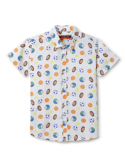 Boys Printed Off-White Rayon Regular Fit Half Sleeve Shirt