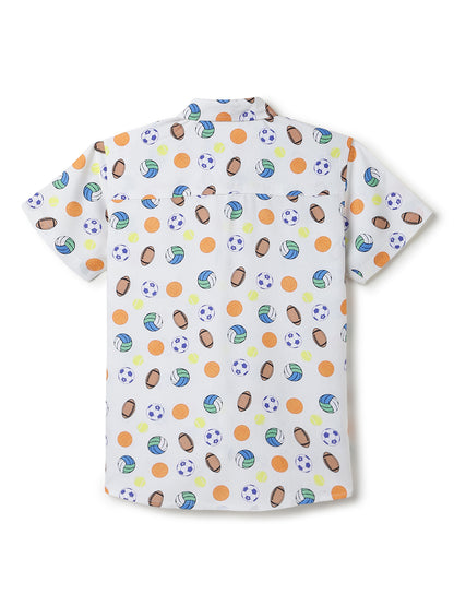 Boys Printed Off-White Rayon Regular Fit Half Sleeve Shirt