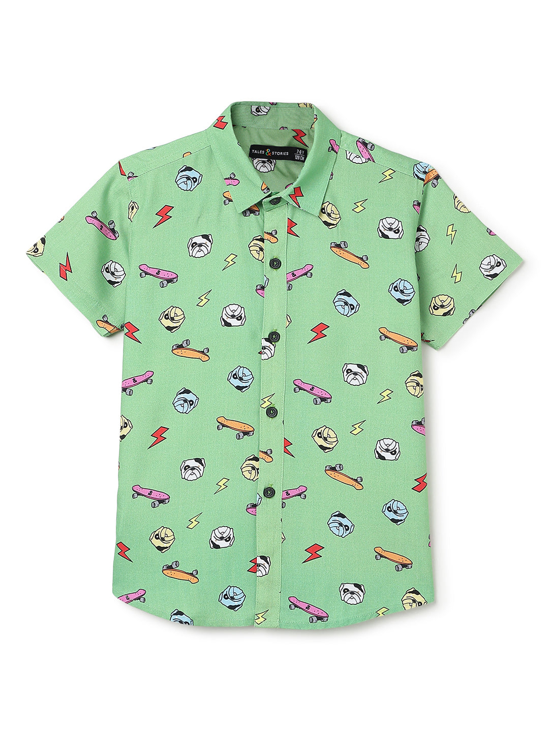 Boys Green Rayon Printed Regular Fit Shirt