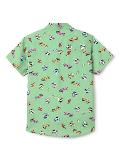 Boys Green Rayon Printed Regular Fit Shirt