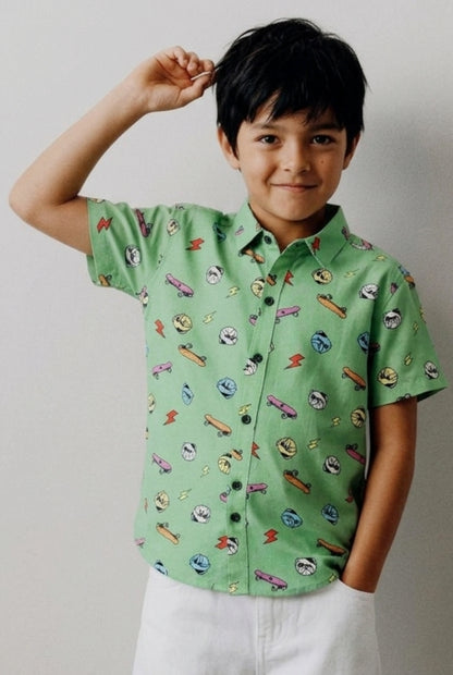 Boys Green Rayon Printed Regular Fit Shirt
