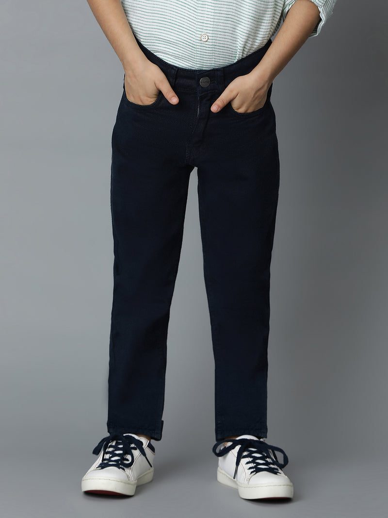 Boys Navy Blue Solid Regular Fit Denim Jeans