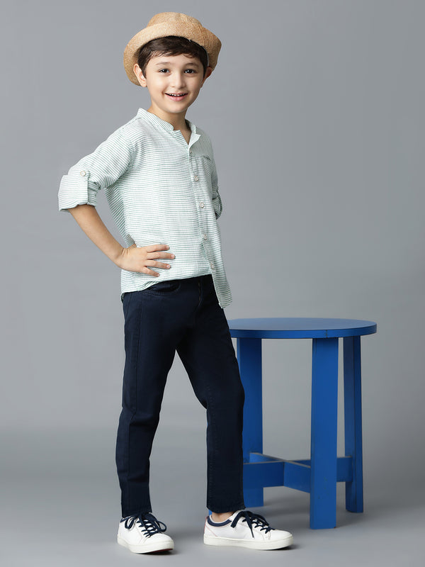 Boys Navy Blue Solid Regular Fit Denim Jeans