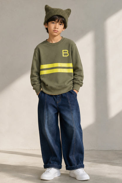 Boys Olive Green Striped Sweatshirt