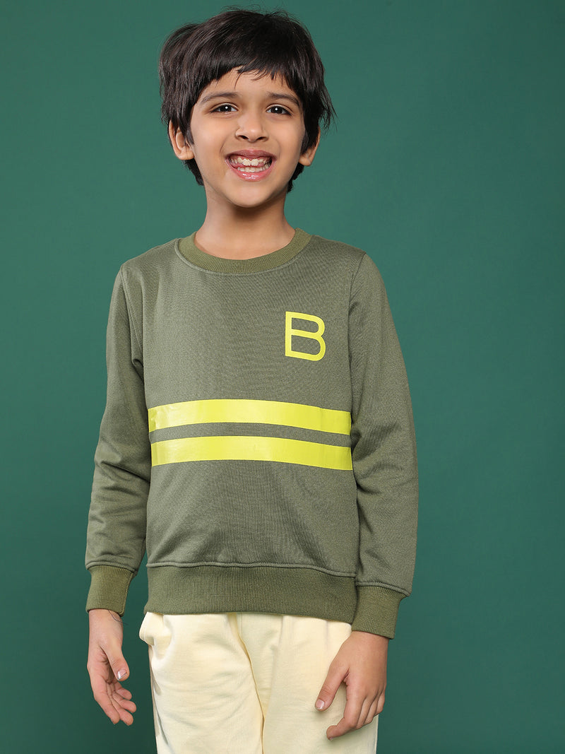 Boys Olive Green Striped Sweatshirt