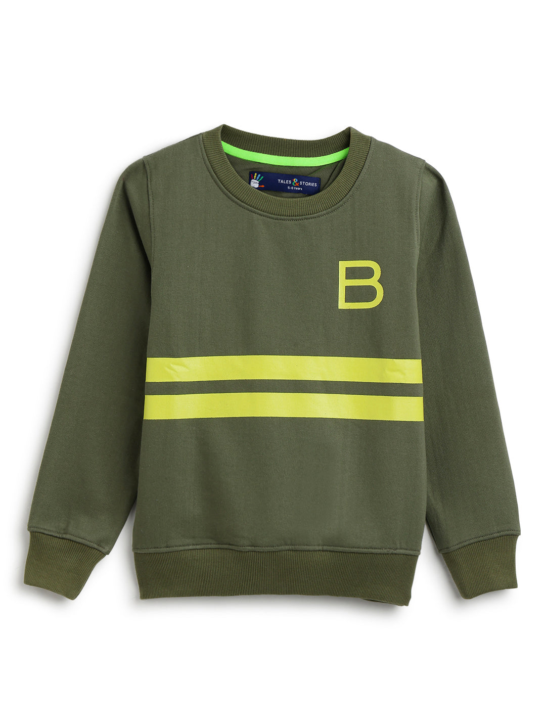 Boys Olive Green Striped Sweatshirt