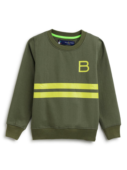 Boys Olive Green Striped Sweatshirt