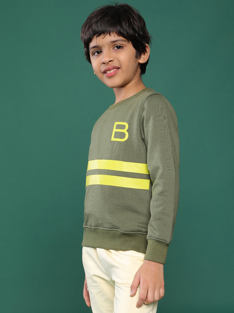 Boys Olive Green Striped Sweatshirt