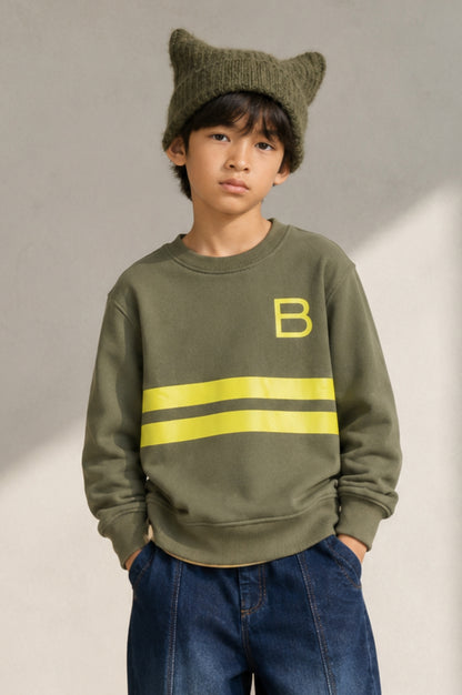 Boys Olive Green Striped Sweatshirt
